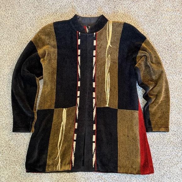 Mina Norton Sweaters - Mina Norton New York Wearable Art/Artsy/Art To Wear Chenille Cardigan Women’s L